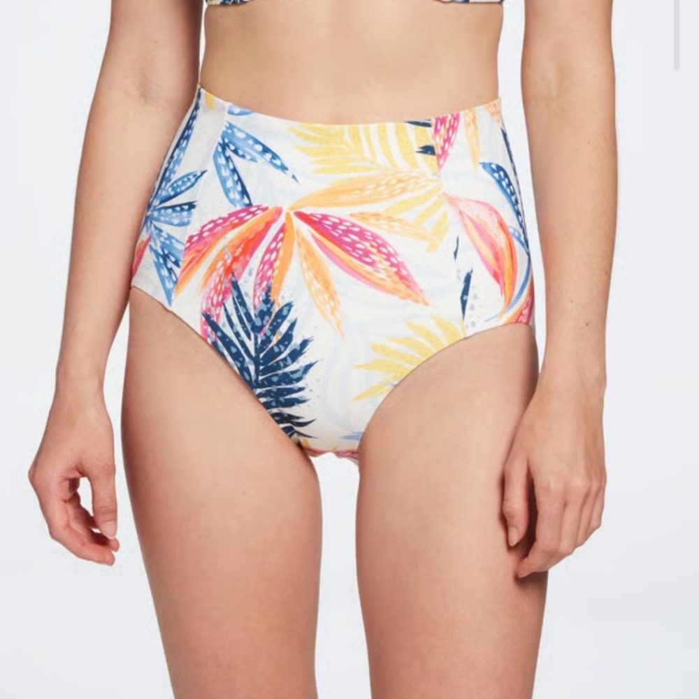 CALIA Powersculpt High Rise Swim Bikini Bottom Multi Palm M NEW